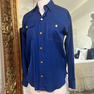 Polo Ralph Lauren Designer Glorious Blue with Gold Stitching and Button Detail